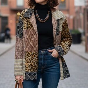 VTG Stonebridge Signature Patchwork Jacket XL Leopard Velvet Embroidery Boho